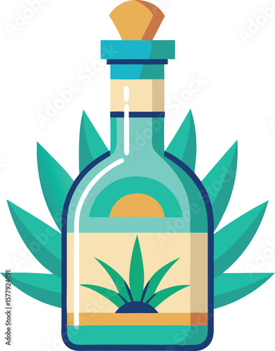 Herbal Tea Steam Aromatics Premium Tequila Bottle Design with Agave Plant Illustration, Perfect for Branding and Labels