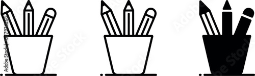 Simple Line Icons: Pencils in Holder,  Three Styles,  Clean Design