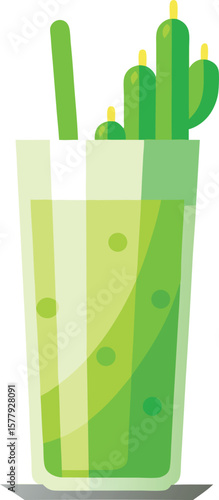 Functional Wellness Beverages Refreshing Cactus Smoothie in Tall Glass, Summer Drink, Green Juice, Healthy Beverage, Vegan Recipe
