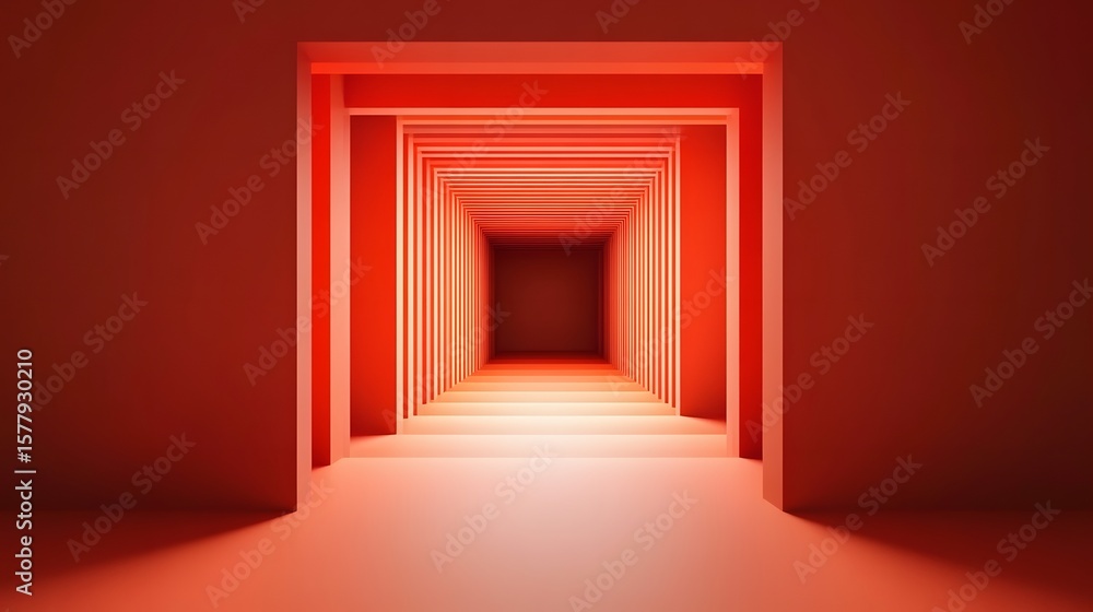 Fototapeta premium Abstract Red Corridor Digital Art 3D Render