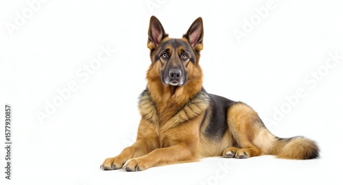German Shepherd Dog Sitting, Isolated on White Background