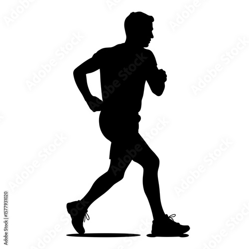 Silhouette of a man jogging with determination on a white background  