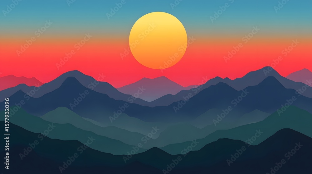 Fototapeta premium Sunset Over Majestic Mountain Range Landscape
