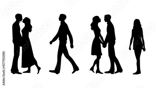 Romantic Couples Silhouette PNG Transparent Background Walking Hugging Kissing Holding Hands