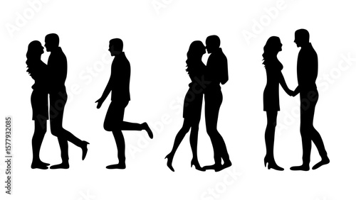 Romantic Couples Silhouette PNG Transparent Background Walking Hugging Kissing Holding Hands