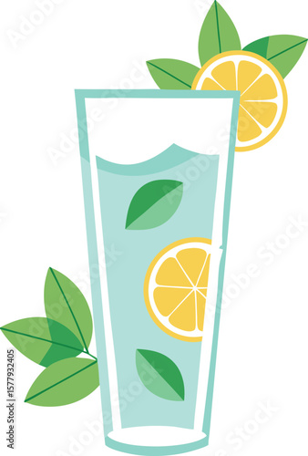 Cocktail Olive Garnish Presentations Refreshing Lemon and Mint Drink in Tall Glass, Summer Beverage Illustration, Healthy Lifestyle Concept