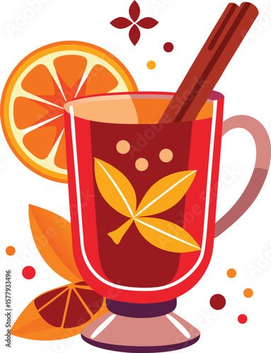 Cold Pressed Juice Variations Aromatic Mulled Wine in a Glass Mug with Cinnamon Stick and Orange Slices for Winter...