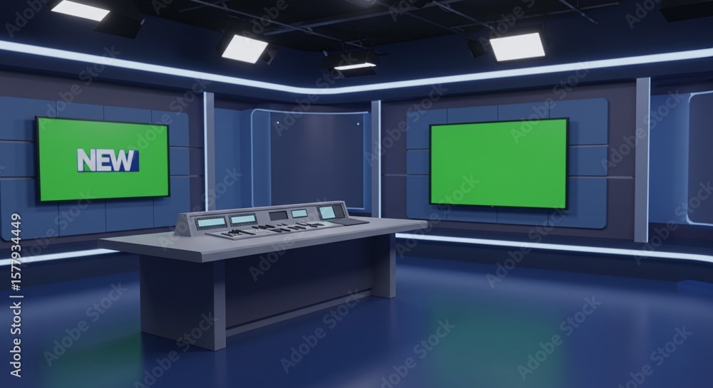 Fototapeta premium Modern News Studio with Green Screens and Control Panel