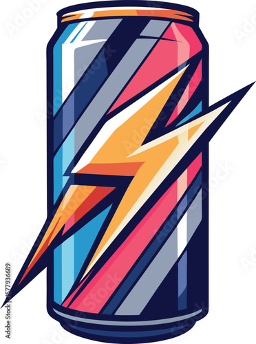 Herbal Tea Steam Aromatics Energetic Drink Can Design with Bold Stripes and Lightning Bolt Graphic