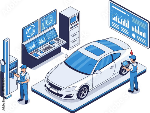 Car service and maintenance vector illustration isometric auto repair shop