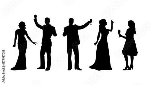 Wedding Silhouettes PNG Transparent Background – Bride, Groom, Guests, Dancing, Toasting