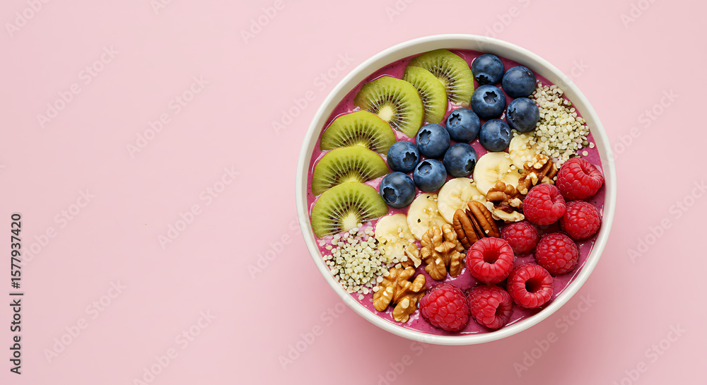Vibrant and Healthy Smoothie Bowl with Fresh Fruits and Nutritious Toppings a Delicious Treat Vibrant and Healthy Smoothie Bowl with Fresh Fruits and Nutritious Toppings a Delicious Treat