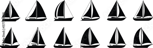 Sailboat silhouette collection, nautical vector illustration, yacht and boat icons, maritime transportation design, ocean vessel clipart, sailing graphic art