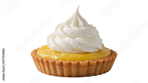 Lemon Tart with Whipped Cream Isolated on Transparent Background PNG