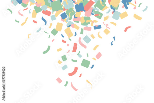 A festive display of colorful confetti falling against a clean white background creating a joyful mood