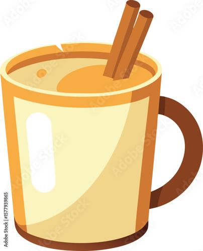 Functional Wellness Beverages Delicious Autumn Spice Eggnog in a Cozy Mug with Cinnamon Sticks, Warm Drink, Festive Beverage...