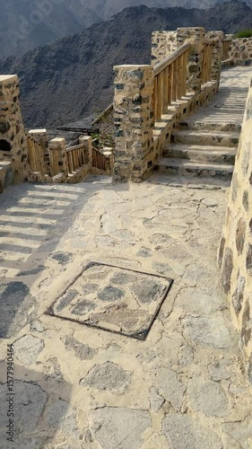handheld walking 4k video of Old stone architecture of the Great Wall of China and ancient Jerusalem, with stunning views of mountains