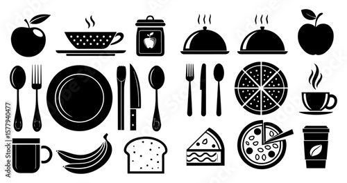 Food icon collection. Containing meal, restaurant, dishes and fruits icon. Vector illustration