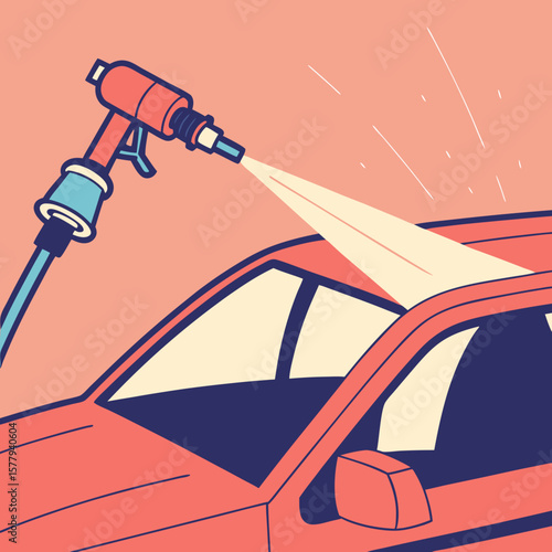Car windshield washer nozzle spraying water on vehicle surface  