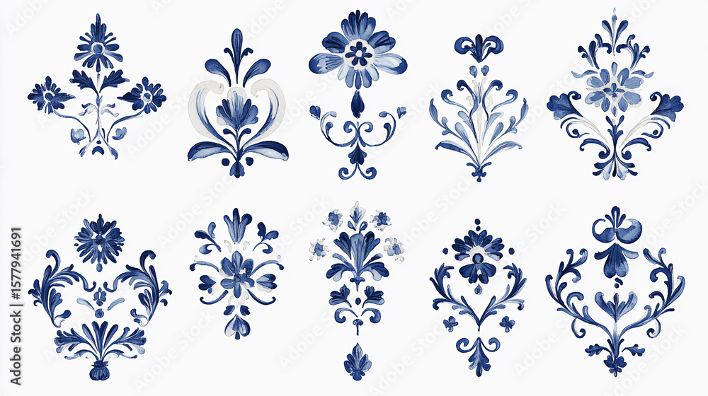 Naklejka premium White And Blue Chinoiserie Style Florals