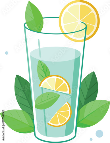 Herbal Tea Steam Aromatics Refreshing Homemade Lemonade with Mint Leaves in a Tall Glass