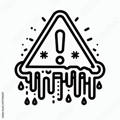 Warning sign with melting edges and drips, indicating danger or alert