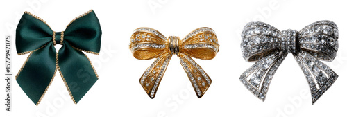 Set of bow brooch elegant on white background, jewelry accessory 