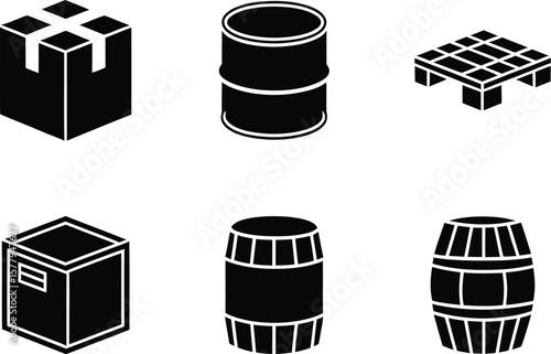 Warehouse elements vector set in black color. 