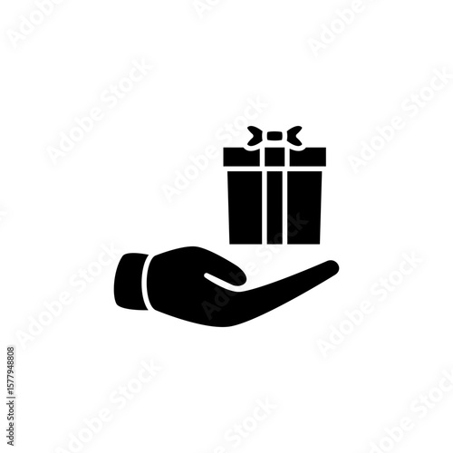icon of a hand holding a gift box, simple flat style, vector illustration, symbol, design logo template pictogram, for ui or ux isolated on white for mobile app, editable
