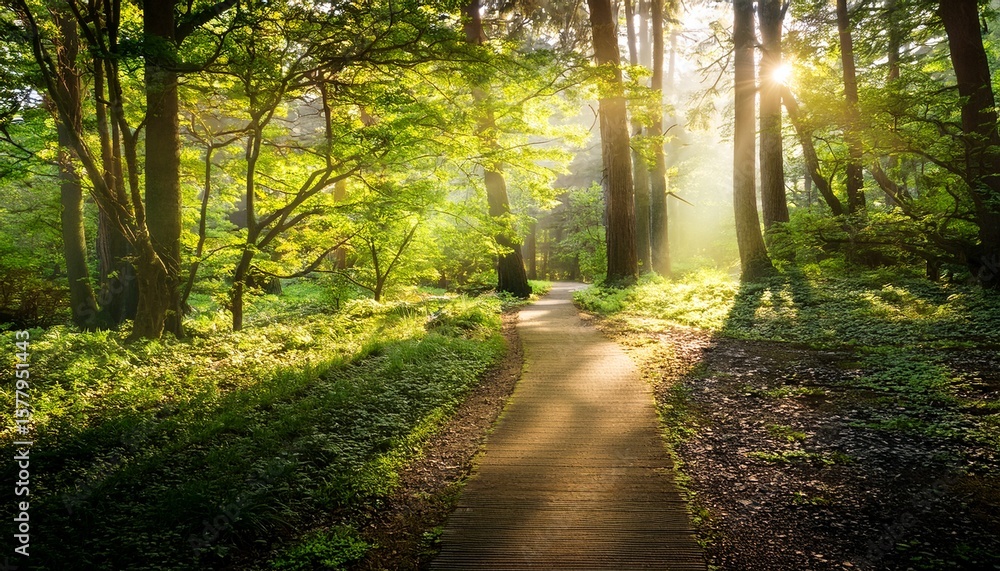 pathway through sunlit trees pathway through sunlit trees