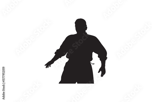 Silhouette of a martial arts practitioner demonstrating a technique isolated on white background perfect for illustrating action sport or self defense concepts