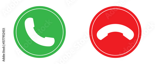 Phone call icon accept and decline. Icons depict the option to accept or decline phone call with red and green buttons. Phone icon. Answer and hang up the phone icon. Accept and decline incoming call 