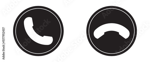 Phone call icon accept and decline. Phone icon. Answer and hang up the phone icon. Accept and decline incoming call symbol vector set. Phone call icon answer, accept and decline call symbol set.