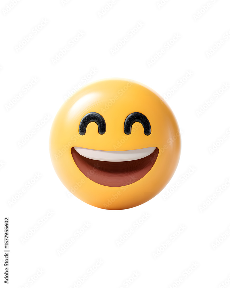 Fototapeta premium Beaming, 3D emoji style, expressive facial illustration, isolated on white background 