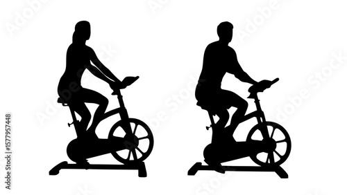 Cyclist Silhouette on Stationary Bike PNG Transparent Background
