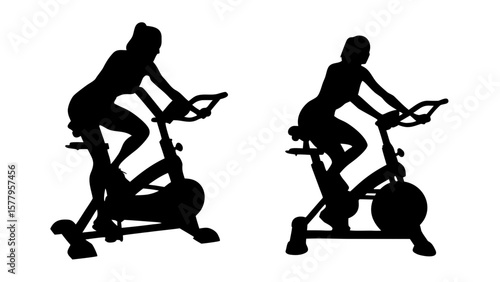 Cyclist Silhouette on Stationary Bike PNG Transparent Background