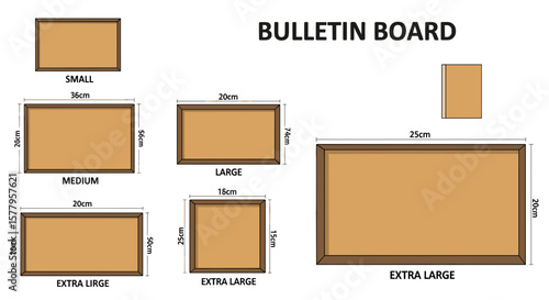 Bulletin board with size measurement.