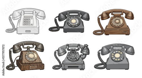 A captivating set of retro rotary phones, embodying vintage communication and nostalgic technology