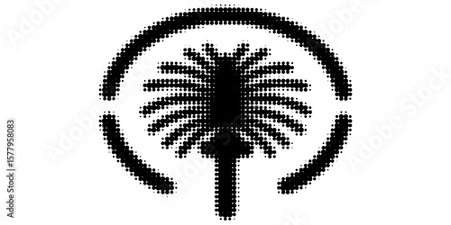 Dubai artificial palm-shaped island black glyph icon. Luxury five star hotel. World class resort. Romantic travel. Silhouette symbol on white space. Solid pictogram. Vector isolated illustration