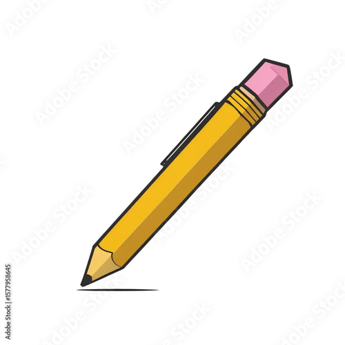 Illustration of yellow pencil with eraser for writing and sketching creative design and office supply icon vector on transparent background