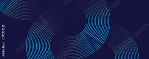 Abstract blue glowing geometric lines on dark blue background. Modern shiny blue circle lines pattern. Futuristic technology concept. Suit for cover, poster, banner eps 10.