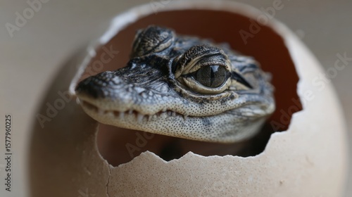 Baby alligator emerging from egg