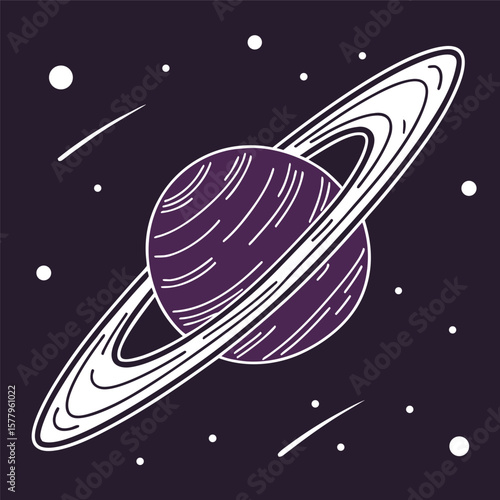 Vibrant vector illustration of a cartoon rocket spaceship launching into the night sky, amidst stars, the moon, and planets, ready for space travel and cosmic exploration