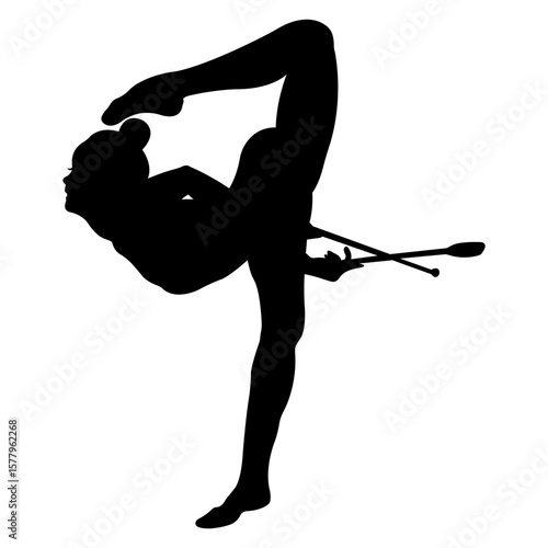 Gymnast.Gymnast performs an exercise with clubs.Silhouette.Vector illustration.