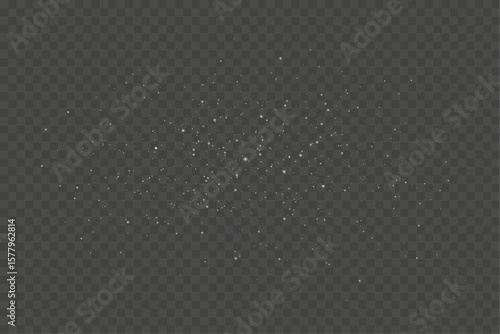 Tiny white particles scattered over black transparent background