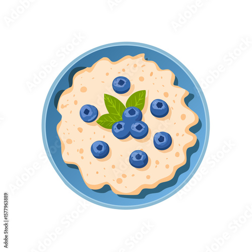 Bowl of Blueberry Oatmeal Isolated on a. Transparent Background 