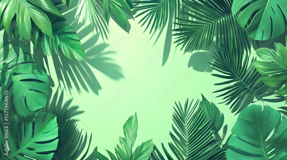 Tropical Green Leaves Frame Summer Background Tropical Green Leaves Frame Summer Background