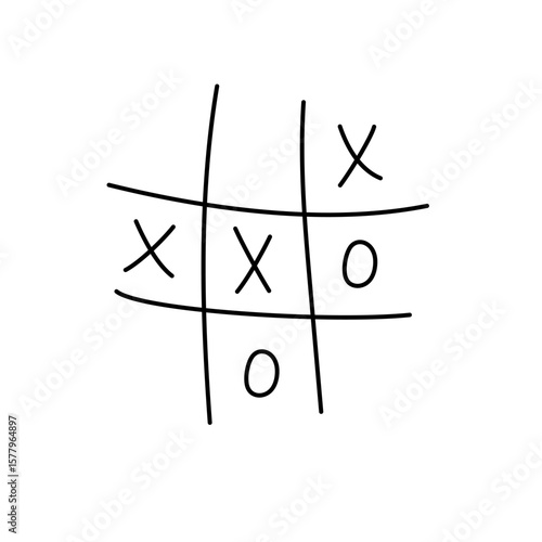 Tic-tac-toe or noughts and crosses kids game, doodle scribble hand drawn vector illustration, hobby or leisure time activity, grid template with crosses and noughts or circles