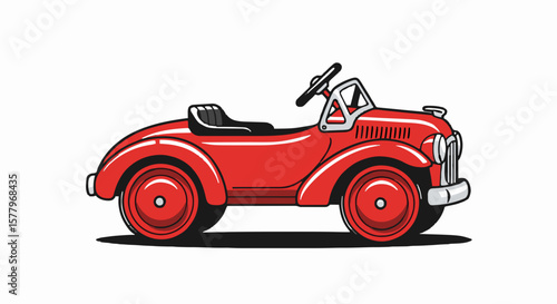 "Flat vector of a classic red pedal car toy, vintage style, clean shapes and outlines, isolated on white"generative ai