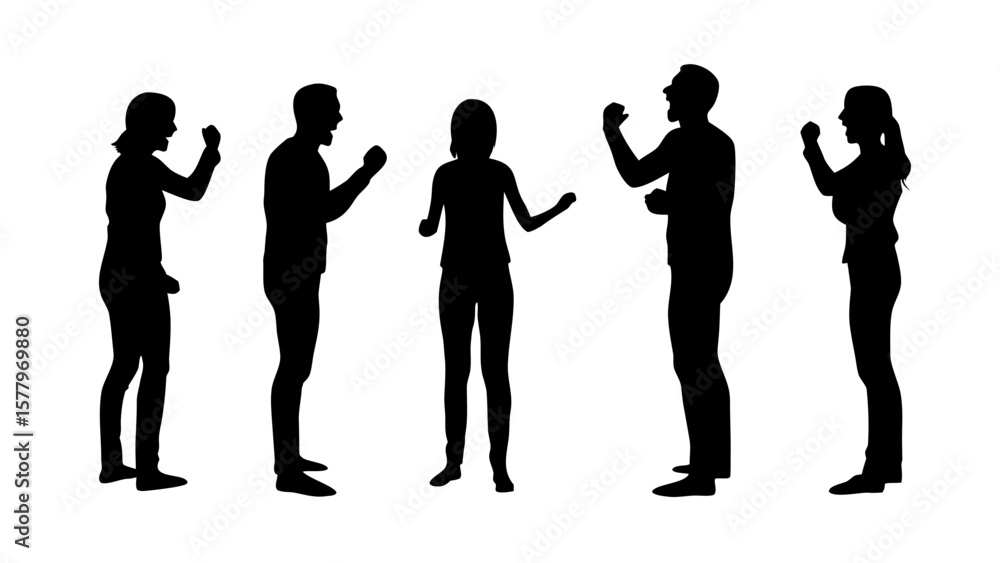 Obraz premium Angry Aggressive Body Language Silhouettes Clenched Fists Arguing PNG Transparent Background